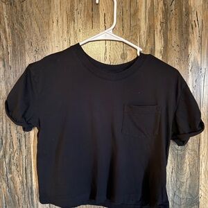 Divided Black Crop Top with Pocket